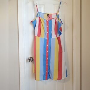 Festive Colorful Striped Button-Down Dress